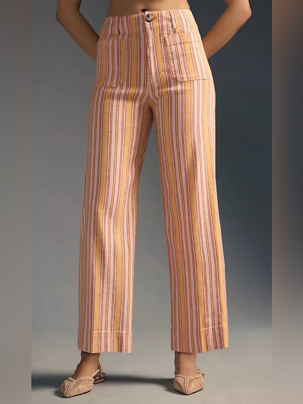 Anthropologie Maeve Colette Striped Linen Blend Cropped Wide Leg Pants 32